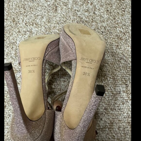 Jimmy Choo Lance 100 ballet pink glitter sandals Size 38.5 - Picture 9 of 10